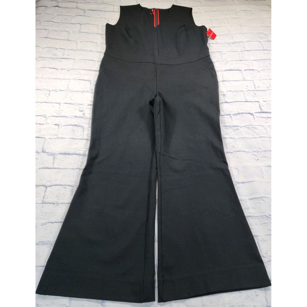 Spanx WOMENS 3X The Perfect Sleeveless Jumpsuit Black Ponte Flare Career Comfy